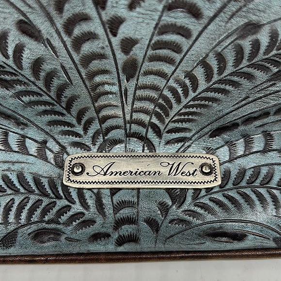 American West Gorgeous Light Blue/Brown Floral Leather Shoulder Bag Purse 🌸🌸 - Picture 3 of 14